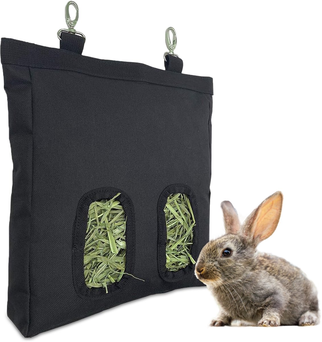 Naleo® Hooiruif Knaagdieren - Hooruif Konijn - Hooruif Cavia - Hooiruif - Hooizak - Hooitas - Hooinet - Hooihouder - Stoffen Hooiruif Met Haakjes - Voorkomt Verspilling