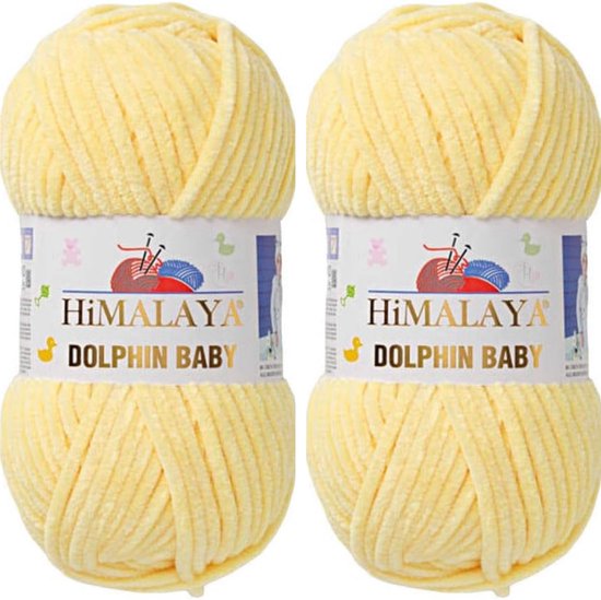 Himalaya Dolphin Bébé - (2 pièces) - 80302 Jaune clair - Fils à coudre à Tricot et crocheter Dauphin 100 g - Couverture enfant en laine chenille Bella, velours épais et pelucheux, style amigurumi
