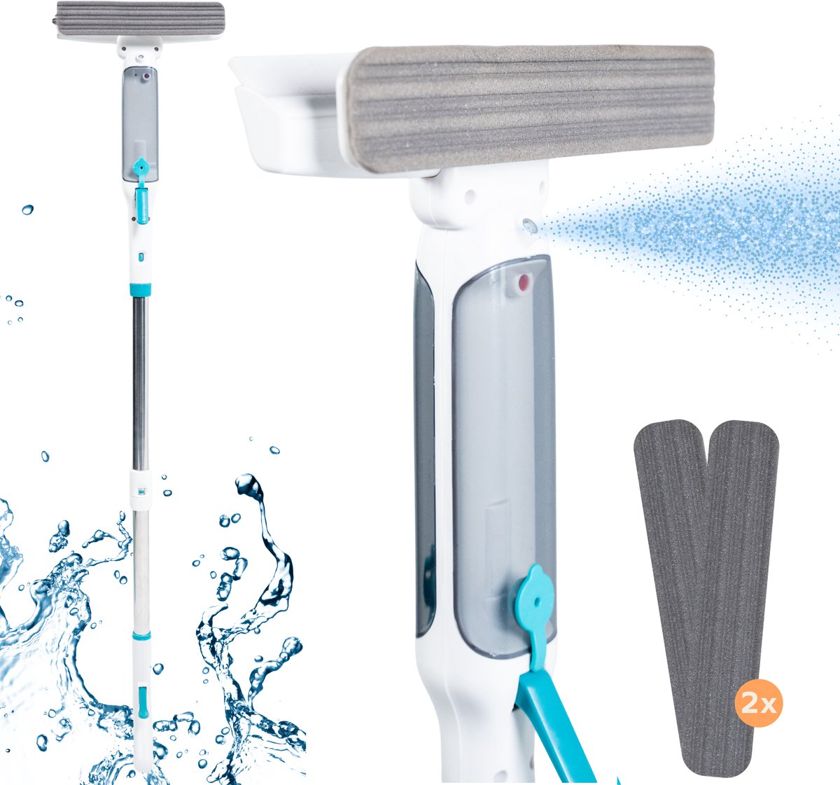 Wellewares - Raamtrekker 4 in 1 - Tot 1,50 meter lang - Ramenwisser met Spray en Vies Watertank