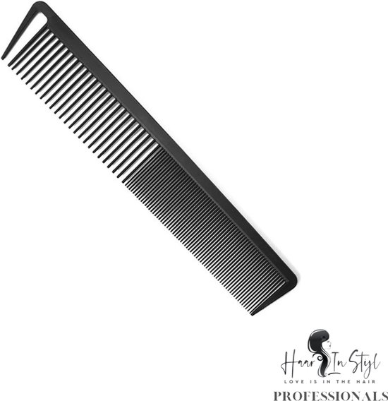 Haar in Stijl® Kam 06940 - Carbon Antistatische haarkam met een fijne en grove kant - kapperskam haartools voor kappers - carbon antistatic comb