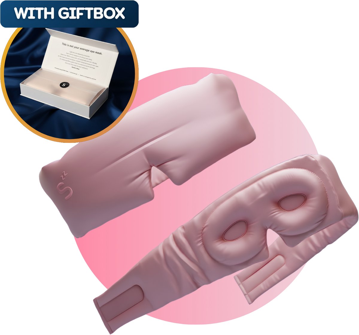 Snoozeless – Premium 3D Zijden Slaapmasker – 22 Momme Mulberry Silk – 100% Verduisterend Blackout Design – Geen Druk op de Ogen – Luxe Giftbox – Kleur: Soft Pink