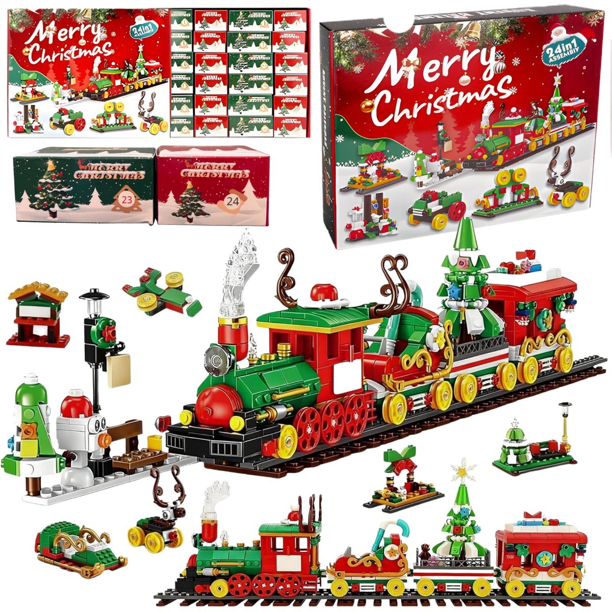 Trein Bouwset Speelgoed – 24 Onderdelen – Adventskalender 2026 – Kerstpakket