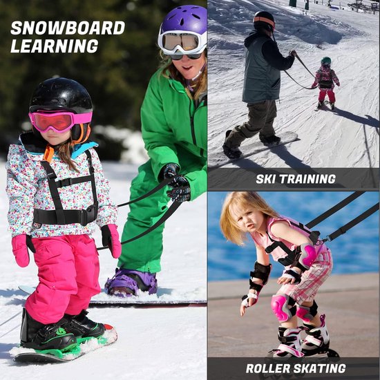 Skigordel voor kinderen - Ski- en snowboardgordel voor kinderen - Veiligheidsgordel voor skitraining - Met afneembaar sleeptouw en gemakkelijk te trekken handvat - Geschikt voor beginners - Schaatsen, skateboarden, snowboarden, skeeleren, fietsen (zw van Merkloos — afbeelding 3