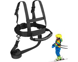 Skigordel voor kinderen - Ski- en snowboardgordel voor kinderen - Veiligheidsgordel voor skitraining - Met afneembaar sleeptouw en gemakkelijk te trekken handvat - Geschikt voor beginners - Schaatsen, skateboarden, snowboarden, skeeleren, fietsen (zw