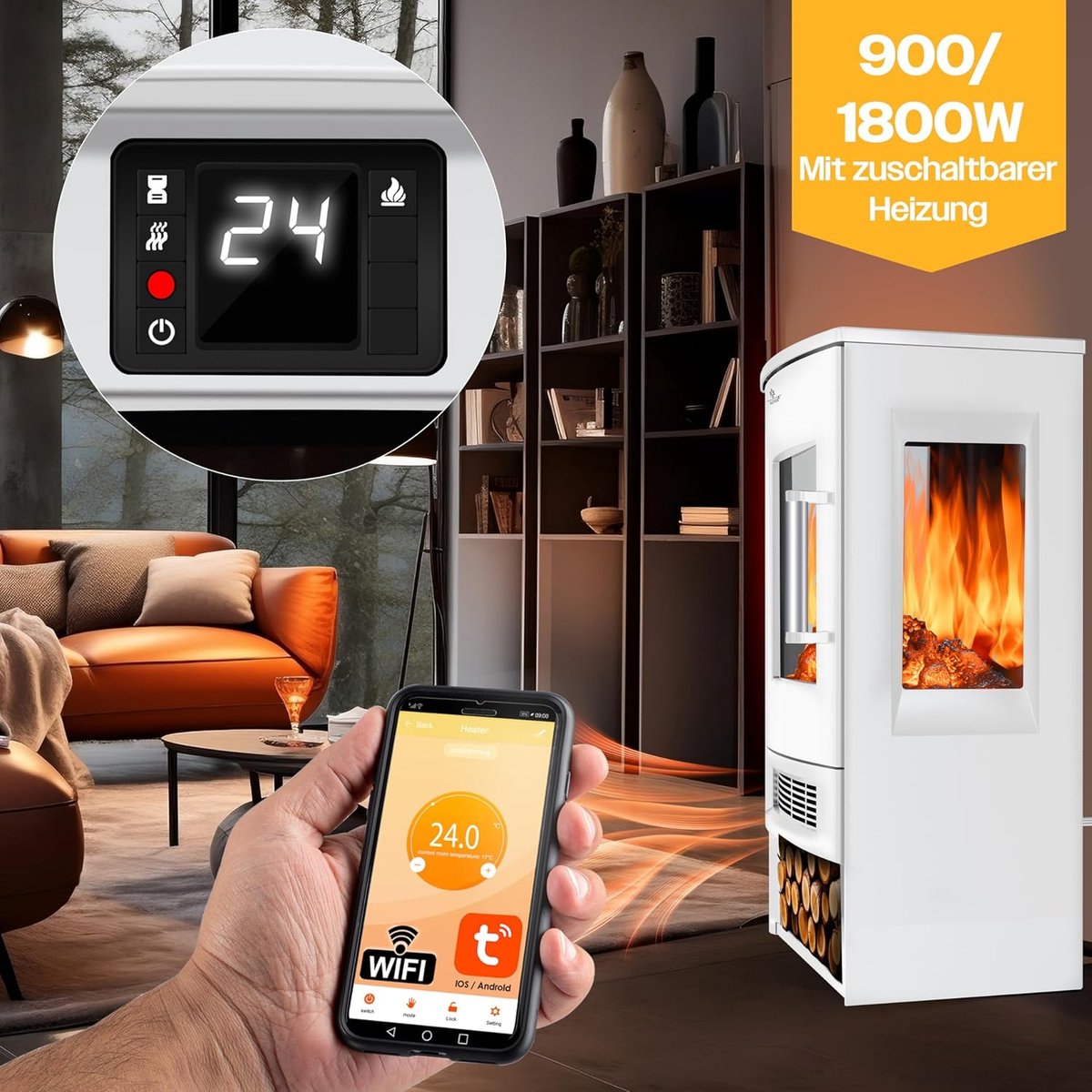 Panoramische Elektrische Haard met Verwarming - Verwarming – 74.5 cm Hoog - Medahomestore