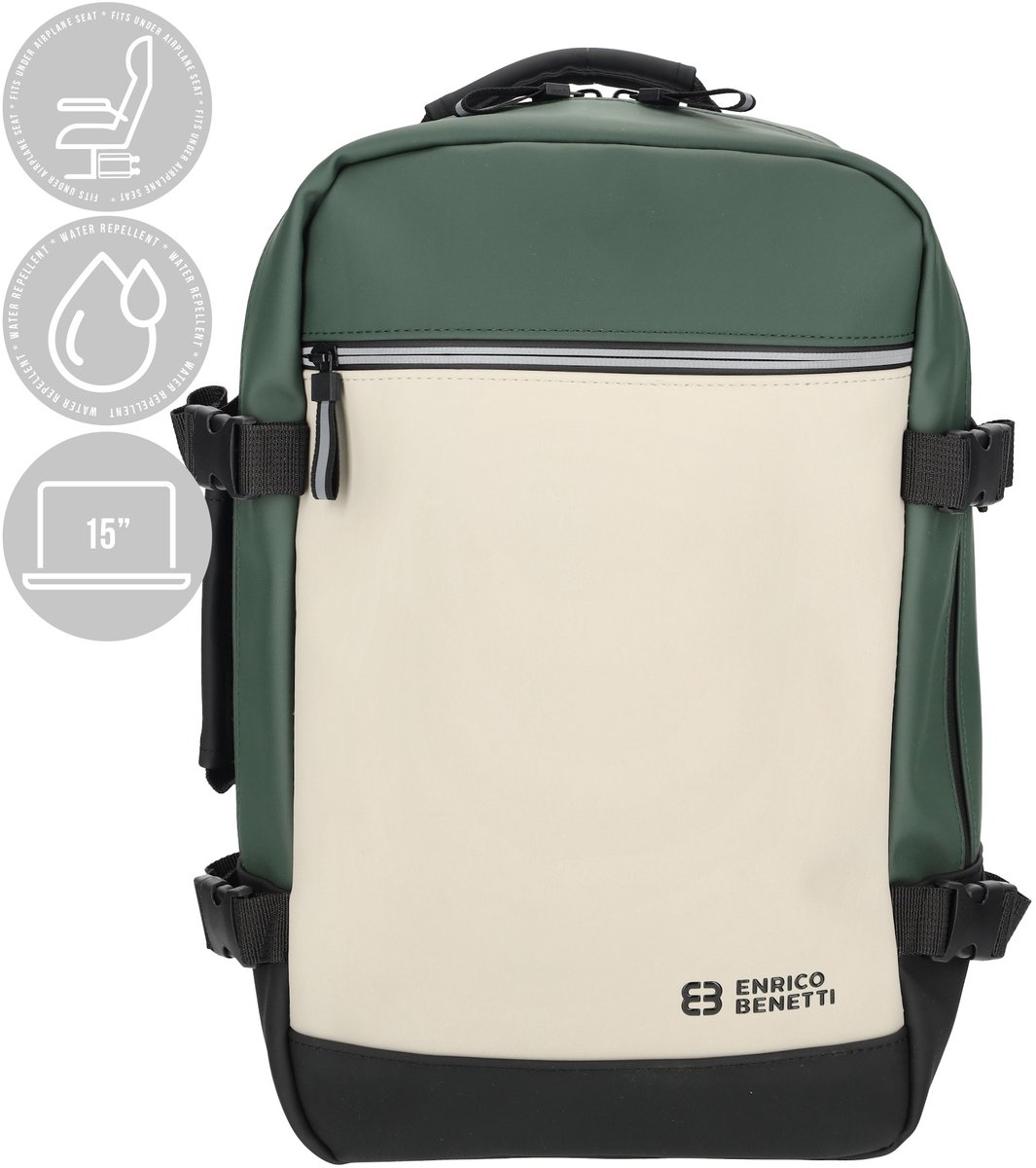 Enrico Benetti Underseater rugzak - Waterproof Cabin Rugzak - Onder de stoel bagage – Ryanair Reistas – 15 inch laptop handbagage – Cabin rugzak 25x20x40cm – 20L - 56010 – Beige-Groen