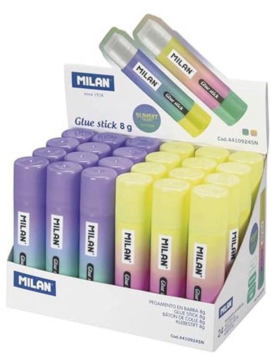 Displaybox met 24 lijmstaafjes van 8 g in Sunset kleur