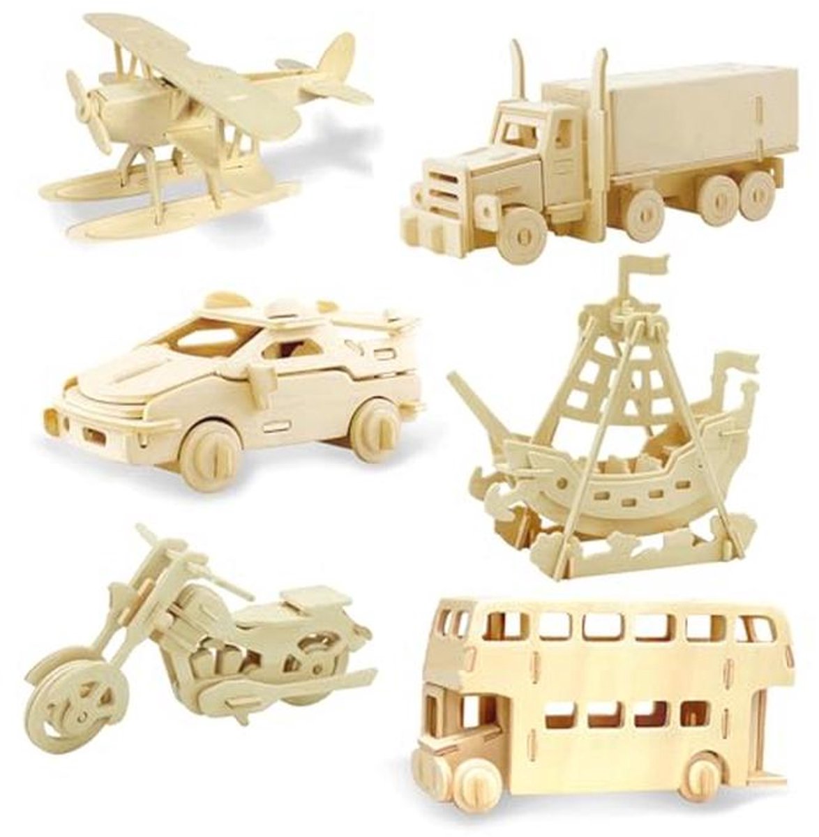 3D Houten Puzzels DIY Modelkits voor Kinderen - Dinosaurussen en Vliegtuigen, 6 Stuks