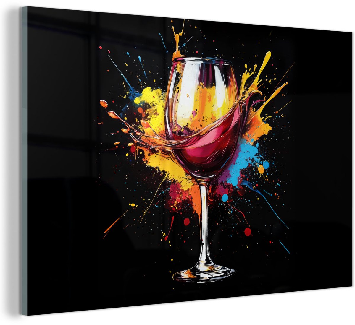 Unyqoos Moderne glazen wanddecoratie met kleurrijke print voor iedere ruimte 60 x 40 cm wijn