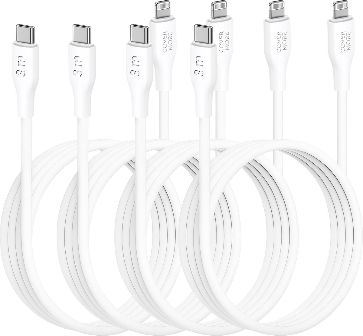 Oplaadkabel geschikt voor Apple - Usb C naar Lightning kabel - 4 stuks - 3 meter - Wit