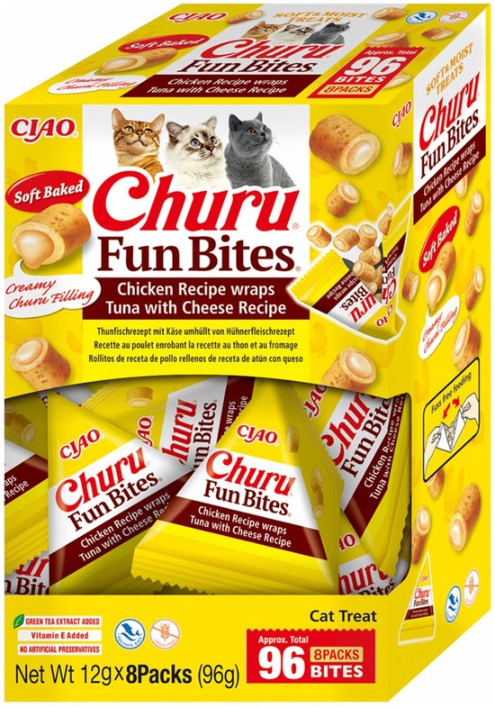 Inaba Churu Fun Bites Chicken Wraps - Kattensnack - Tonijn Kaas 12x8 g