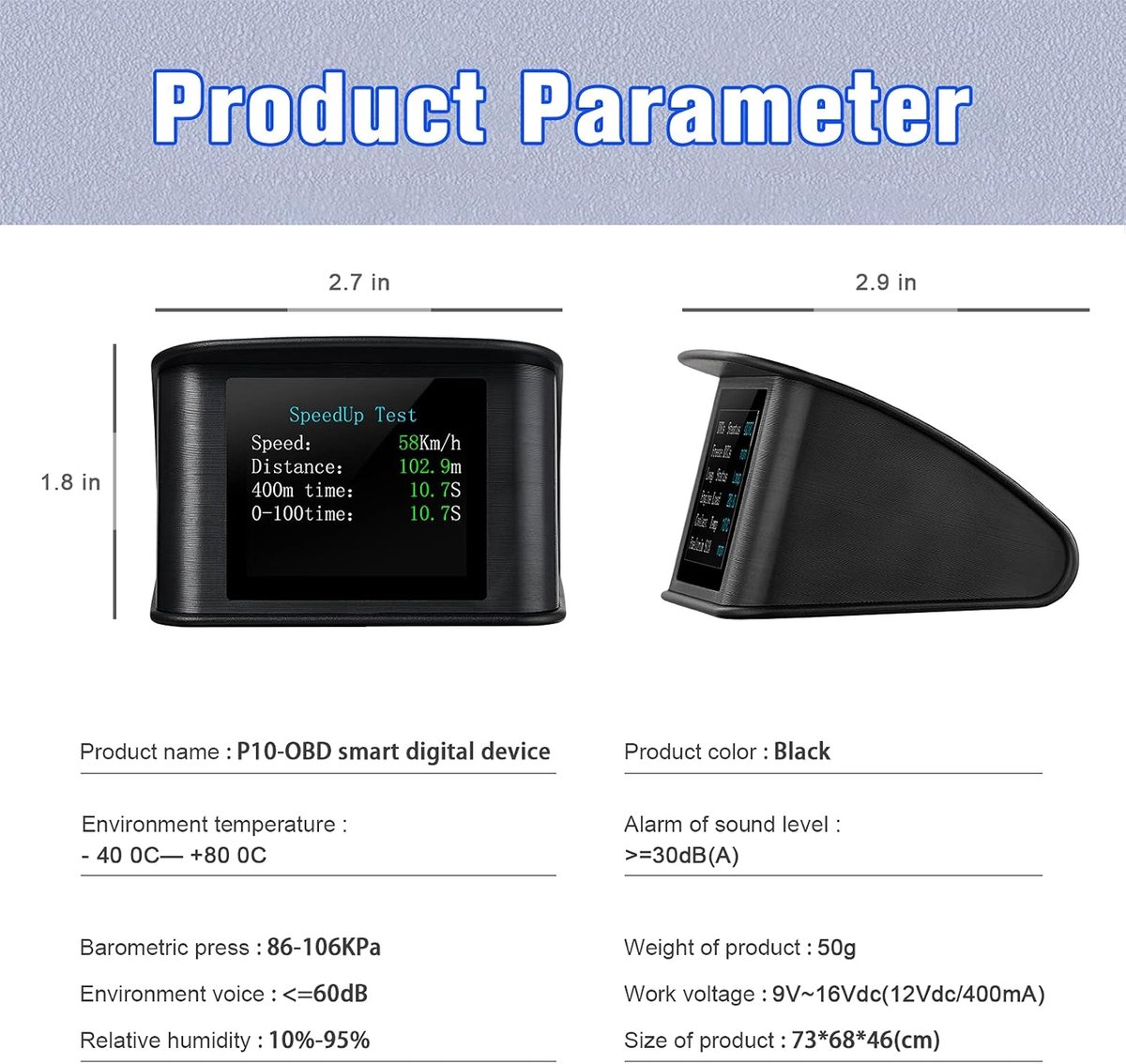 WiiYii P10 - HUD Head-Up Display Auto Snelheidsmeter OBD2 Slimme Digitale Tripcomputer OBD2 Scanner OBD2 Diagnostisch Hulpmiddel Snelheidsalarm thumbnail 2