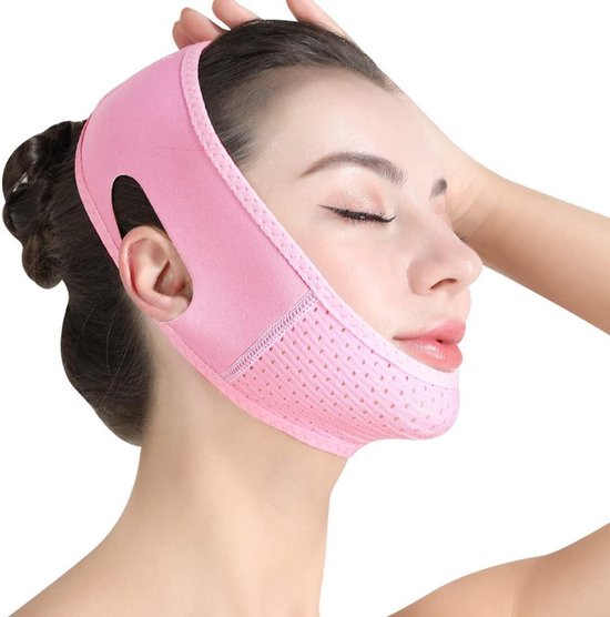 V-gezichtsmasker, dubbele kinverwijderaar, lifting-masker, herbruikbaar V-lijnmasker, afslankheidsgordel, voor dubbele kin en slappe gezichtshuid, 002 zwart