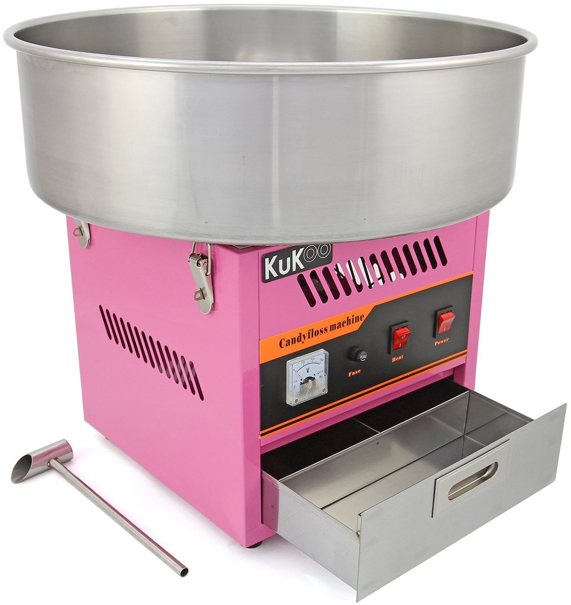 Retro suikerspinmachine roze met RVS kom en thermostaat