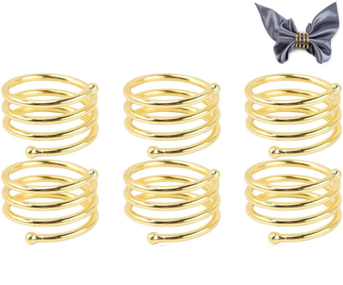 QTTVBTNA - 6 Stuks Metal Servetringen - Moderne Elegante Servethouders - Feestelijke Tafeldecoratie voor Bruiloft, Pasen & Familiefeesten - Servetclips voor Speciale Gelegenheden - Tafelaccessoires & Feestdecoratie - Goud