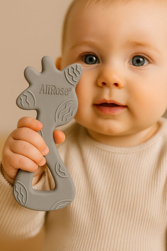 AliRose - Siliconen Bijtring - Giraf - Dieren Teether - BPA/PFAS Vrij - 100% Siliconen - Hypoallergeen - Baby Speelgoed - Tandverzachtend - Verkoelend - Cadeau BabyShower - Grijs