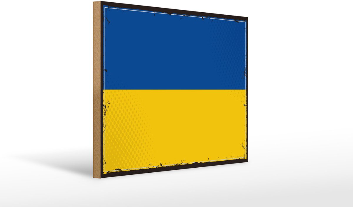 Holzschild Flagge Ukraine 40x30cm Retro Flag of Ukraine
