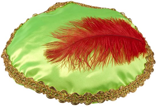 Groene Pieten baret met veer voor volwassenen