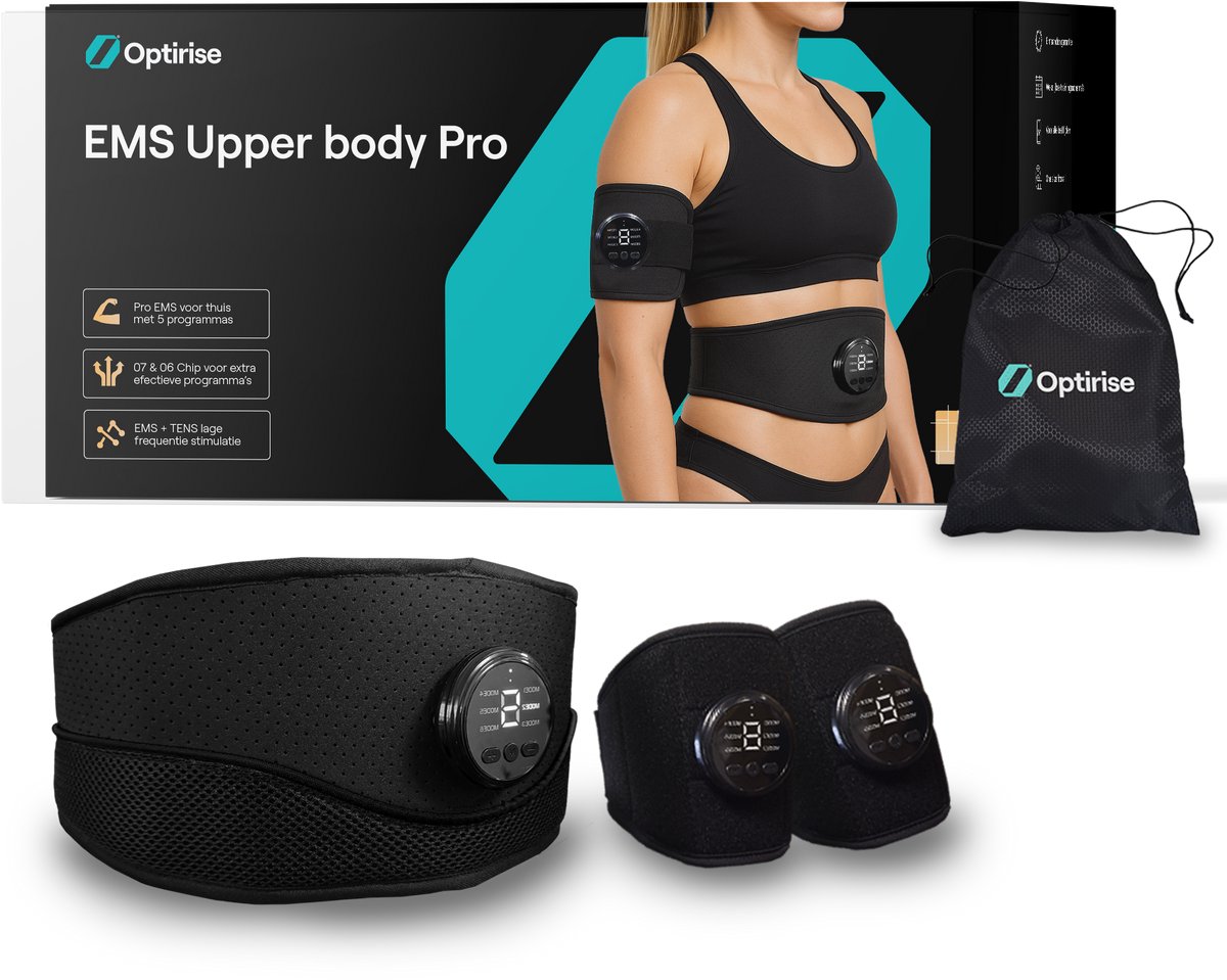Optirise EMS - Buikspiertrainers Elektrisch + Arm Trainer - EMS Trainers - AB Roller - Buiktrainer - Armtrainer - Spier Massage Apparaat - Tens - Spierstimulator - Afvallen - Fatburner - USB Oplaadbaar