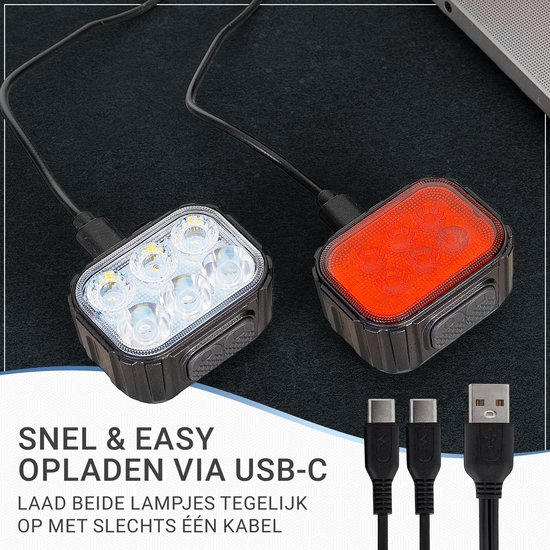 Fietsverlichting LED Set - Oplaadbaar via USB - Voor- & Achterlicht - Waterdicht - 3 Lichtstanden — afbeelding 4