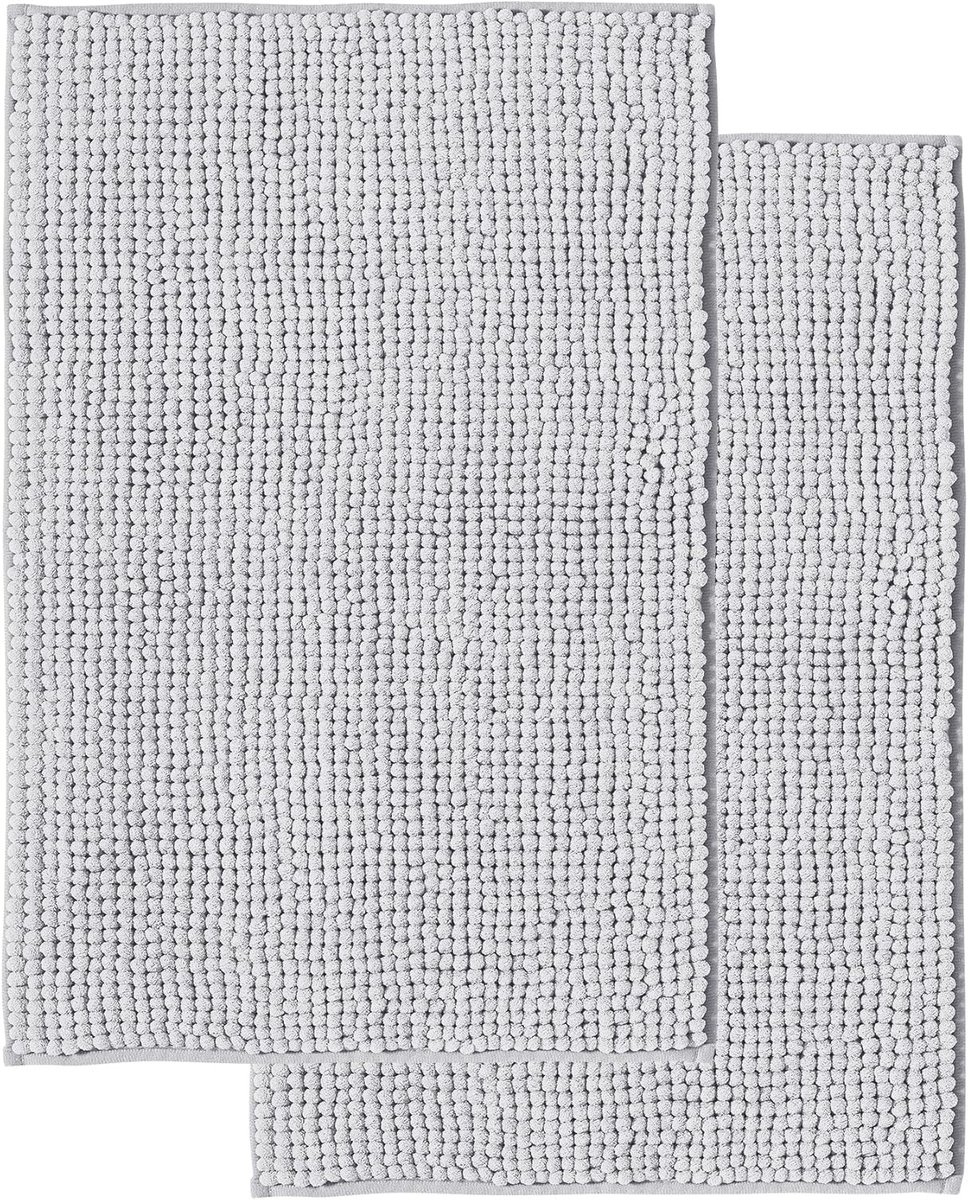 Badmat - 50 x 80 cm (2 Stk) - Polyester- Glad geweven - Anti-Slip - Super absorberend - machinewasbaar - Kleur : Grijs