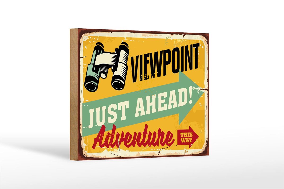Holzschild Retro 18x12cm Viewpoint Adventure this way