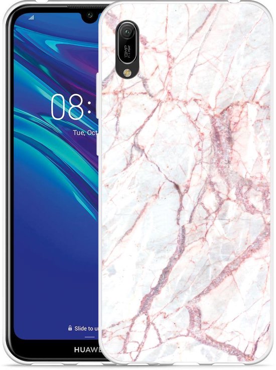 bloemblad Corroderen marge Huawei Y6 2019 Hoesje White Pink Marble | bol.com