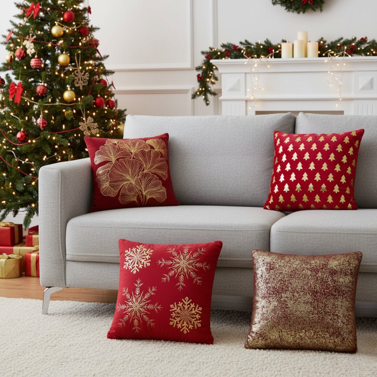 Urbane Hide Set van 4 Kussenhoezen | 45 X 45 cm | Kussenhoes | Kussenhoesjes | Sierkussen | Velvet | met rits | Wit en rood