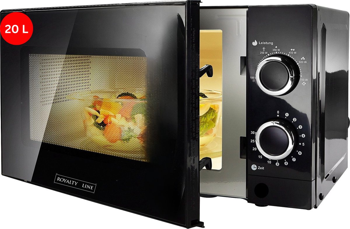 Royalty Line® MWO3818 Vrijstaande Magnetron - 20 Liter - Microgolf - 700W - Microwave Met 6 Vermogensniveaus - Zwart