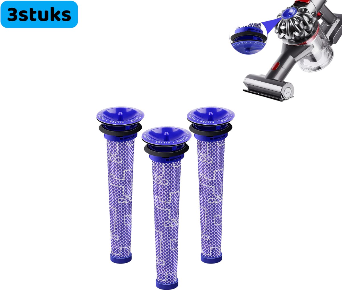 3 - Voorfilter - Vervangende verpakking - Voor Dyson stofzuigers V6, V7, V8 - Huishoudelijke verbruiksartikelen en accessoires - Filterpatronen - Blauwpaars