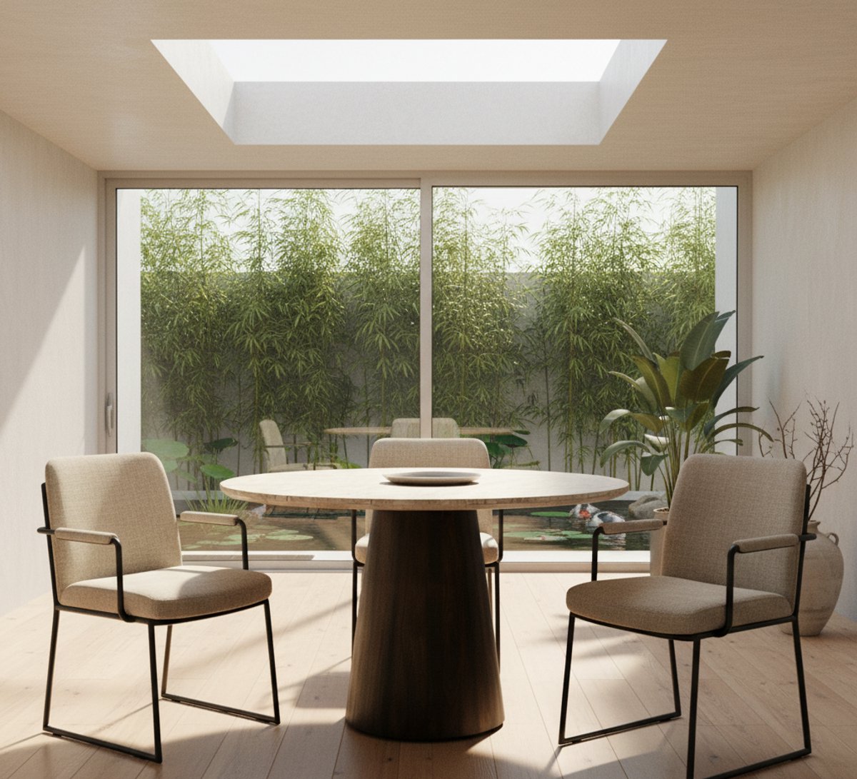Ronde Eettafel 130 cm – Luxe Beige Travertin Tafel – Modern & Tijdloos Design met O-Poot – Exclusieve Natuursteen Eettafel – Novihome