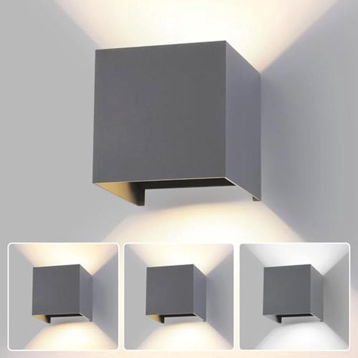 Verstelbare LED Wandlamp voor Binnen en Buiten - 15W, IP65 Waterdicht, Moderne Donkergrijze Cube