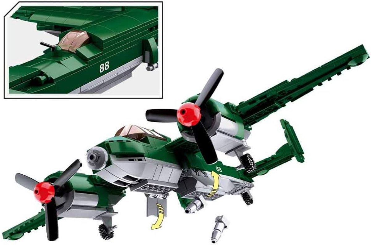 Sluban Army WWII Vliegtuig Tupolev TU-2 Bomber - Bouwspeelgoed vanaf 8 jaar - Constructiespeelgoed modelbouw - bouwdoos met 311 bouwstenen - M38-B0688 — afbeelding 3