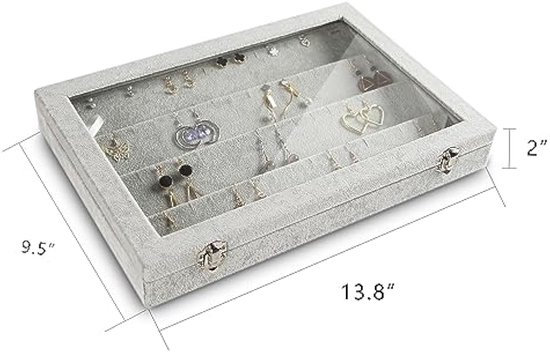 Frebeauty Fluwelen sieradendienblad, 35 rasters, sieradenorganizer met doorzichtig deksel, oorbelorganizer, houder met sluiting, lade-inzetstuk voor ringen, studs, broches, cadeau voor vrouwen meisjes