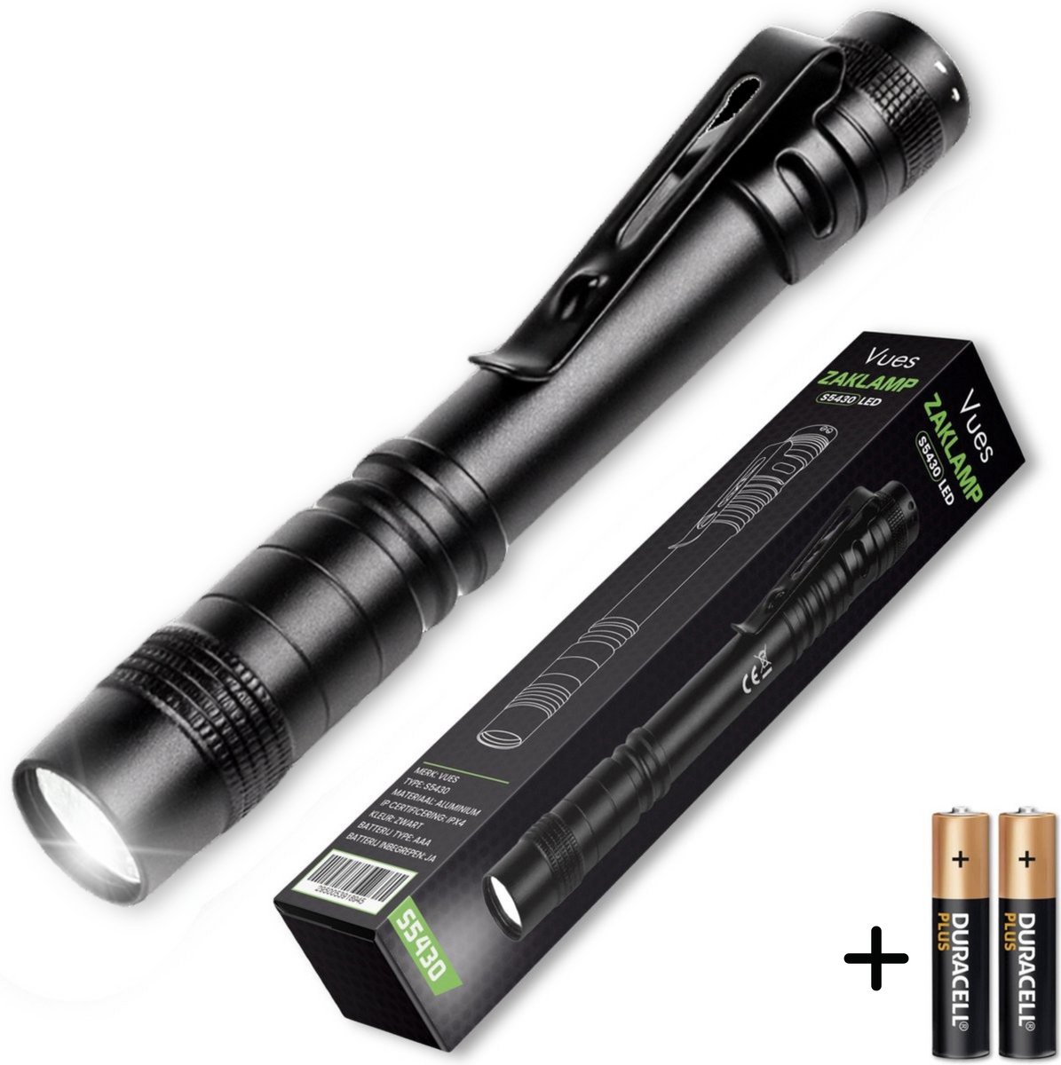 Bol.com Vues Zaklamp - Zaklamp LED Waterdicht - Inclusief Batterijen - Compact Formaat - Zwart - Geschikt voor noodpakket aanbieding