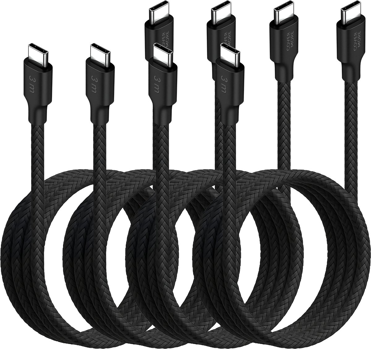 Voordeelbundel usb C kabels 3 meter - Usb C naar usb C - Lang - 4 stuks - Zwart