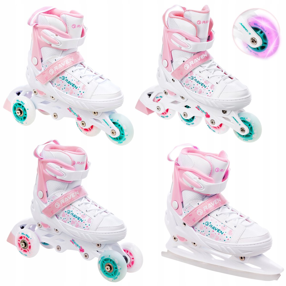 Verstelbare Kinderrolschaatsen RAVEN Rosi 28-32 met LED Wielen Roze