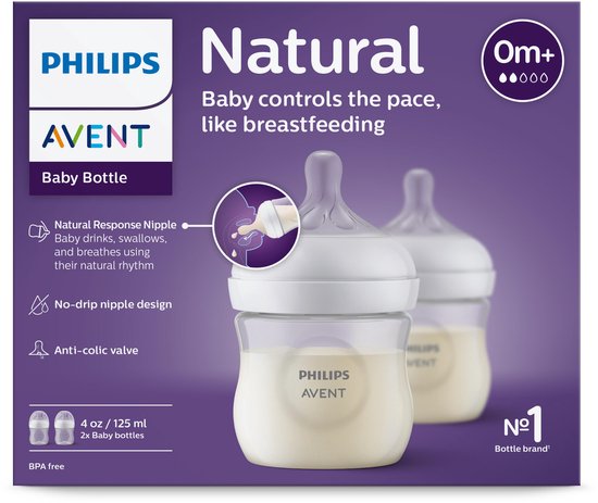 Philips Avent Natural Response babyfles 125ml – Flow 2 - 2 flessen - Newborn - SCY900/02