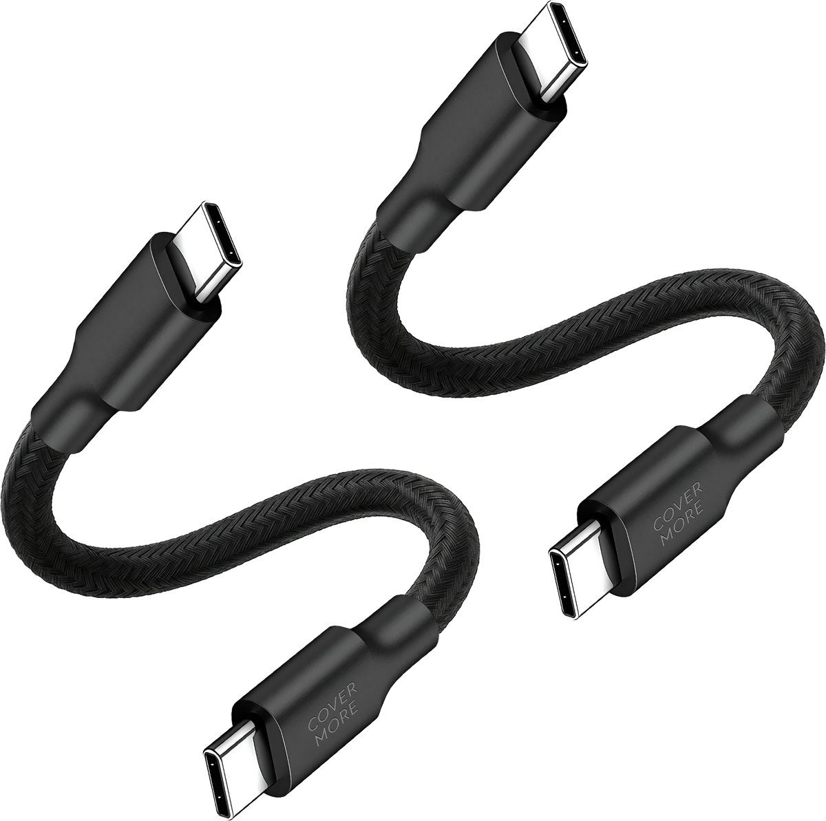 Usb C naar usb C kabel - 2 stuks - 30cm - Kort - Stevig - Nylon - Zwart