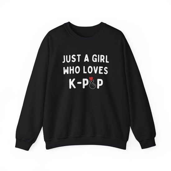 Sweat-shirt – Just a Girl Who Loves K- Pop – Sweat-shirt unisexe noir – Sweat-shirt KPOP avec texte – BTS - BLACKPINK - Stray Kids - SEVENTEEN Fan Gift – Korean Finger Heart