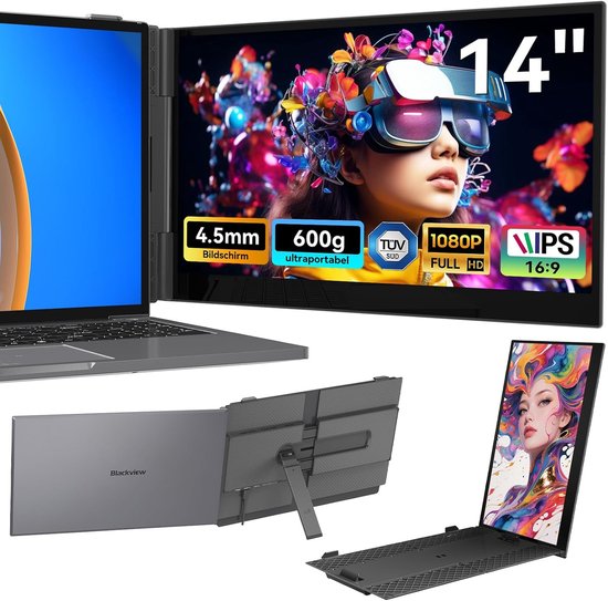 Blackview SCM6 14″ Draagbare Monitor Ultradun 4,5mm 600g Licht IPS Full HD TÜV Low Blue Light 3x USB-C PD 100W