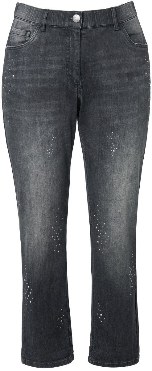 Ulla Popken - Dames - Boyfriend jeans sierstuds. stretchdenim - Zwart - Maat 62