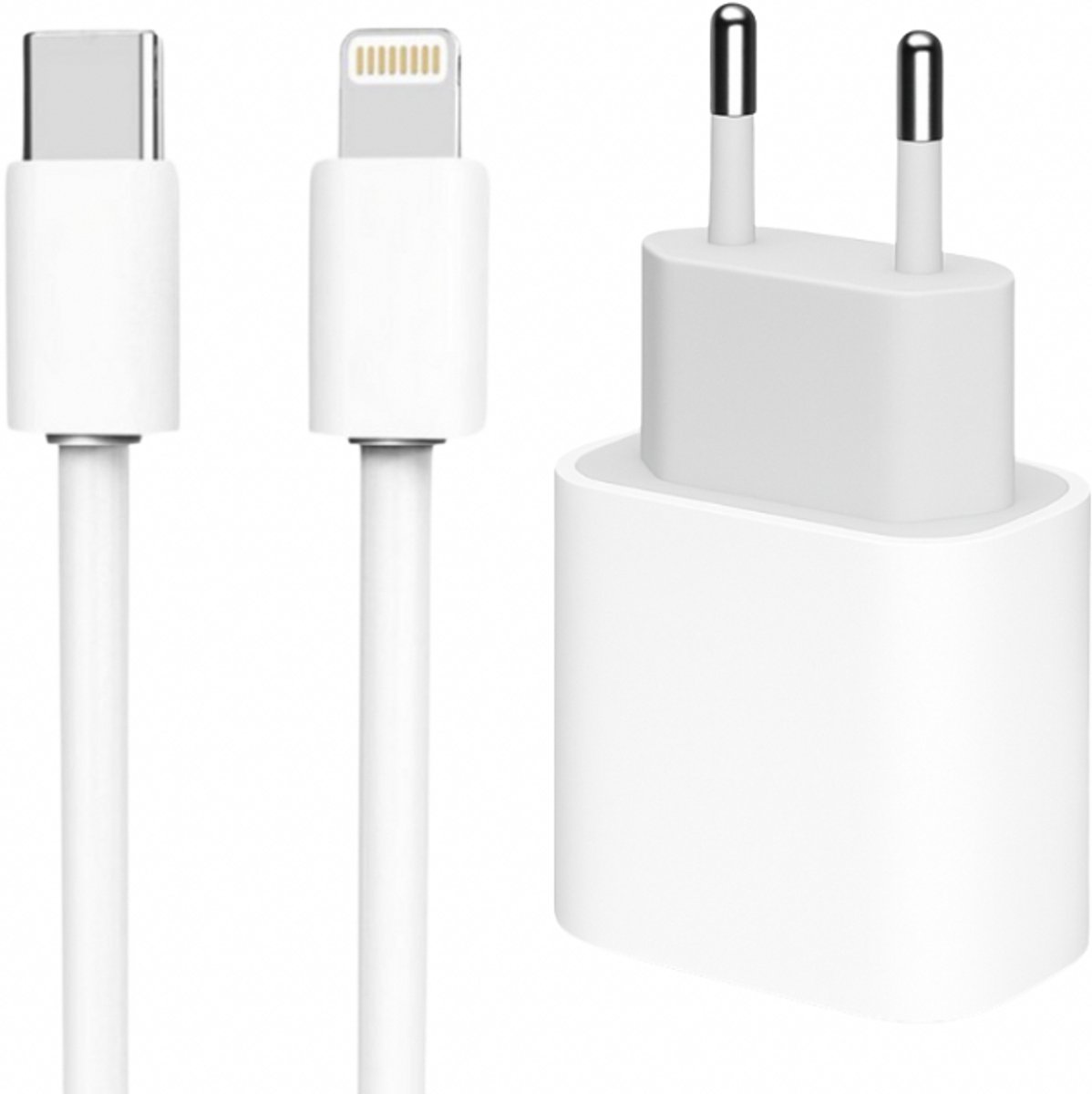 Snellader 1M - 20W met geschikt voor Lightning Kabel I Phone t/m 14 - Wit