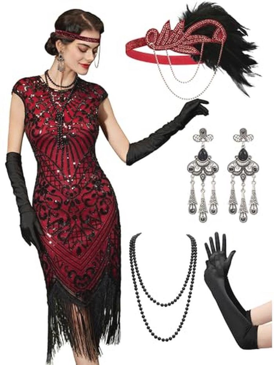 Flapper Jurk voor Vrouwen in Jaren 20 Stijl - Elegant Kostuum met Accessoires voor Feestjes