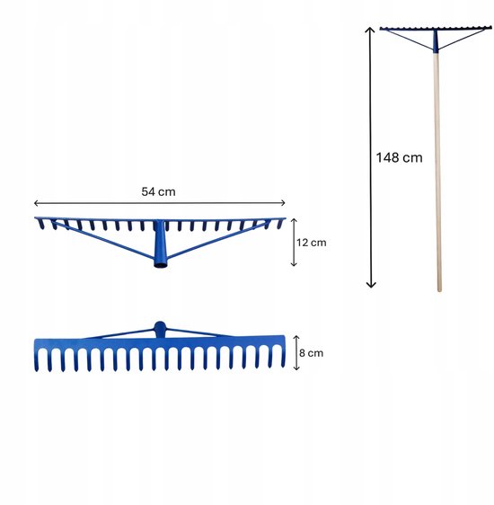Metalen hark met 20 tanden (54 cm) en een staal van 140 cm — afbeelding 5