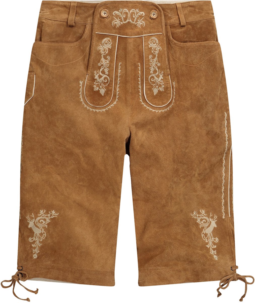 Men Plus - Heren - 3/4 klederdracht-lederhose echt leer - Kaneel - Maat 66