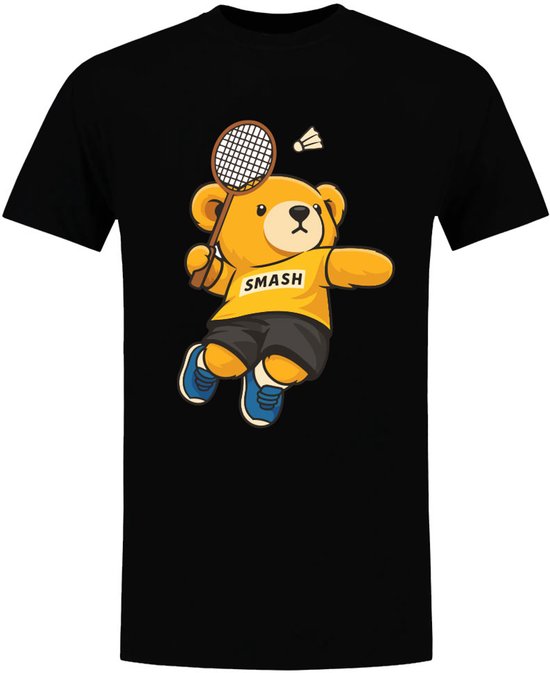 Badminton Beertje Heren T-shirt - dieren - sport - shuttle - tennis - beer - racket - smash