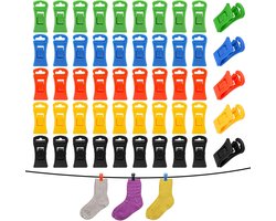 50 stuks - Sokkenklemmen voor wasgoed - Antislip wasknijpers - Gekleurde sokkenklemmen - Sokkenklemmen met haken - Haken - Antislip - Kunststof sokkenklemmen - Geschikt voor sokken en bijpassende lades - Vijf kleuren