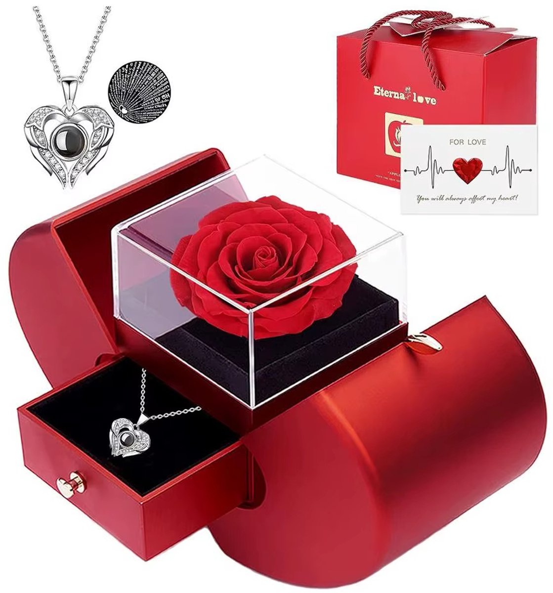 Luxe Roos Sieradendoos – Eeuwige Kunstbloem Cadeaubox | Romantisch Geschenk voor Valentijnsdag, Moederdag, Verjaardag of Jubileum | Sieradendoos en Cadeau voor Haar