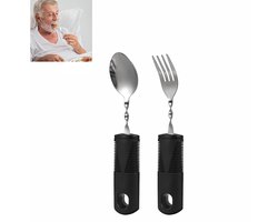 2-Piece Cutlery Set - Weighted Design - Easy-Grip Stainless Steel Spoon - Joint Support Spoon - 100*38*105mm - Suitable for People with Hand Tremors - Silver